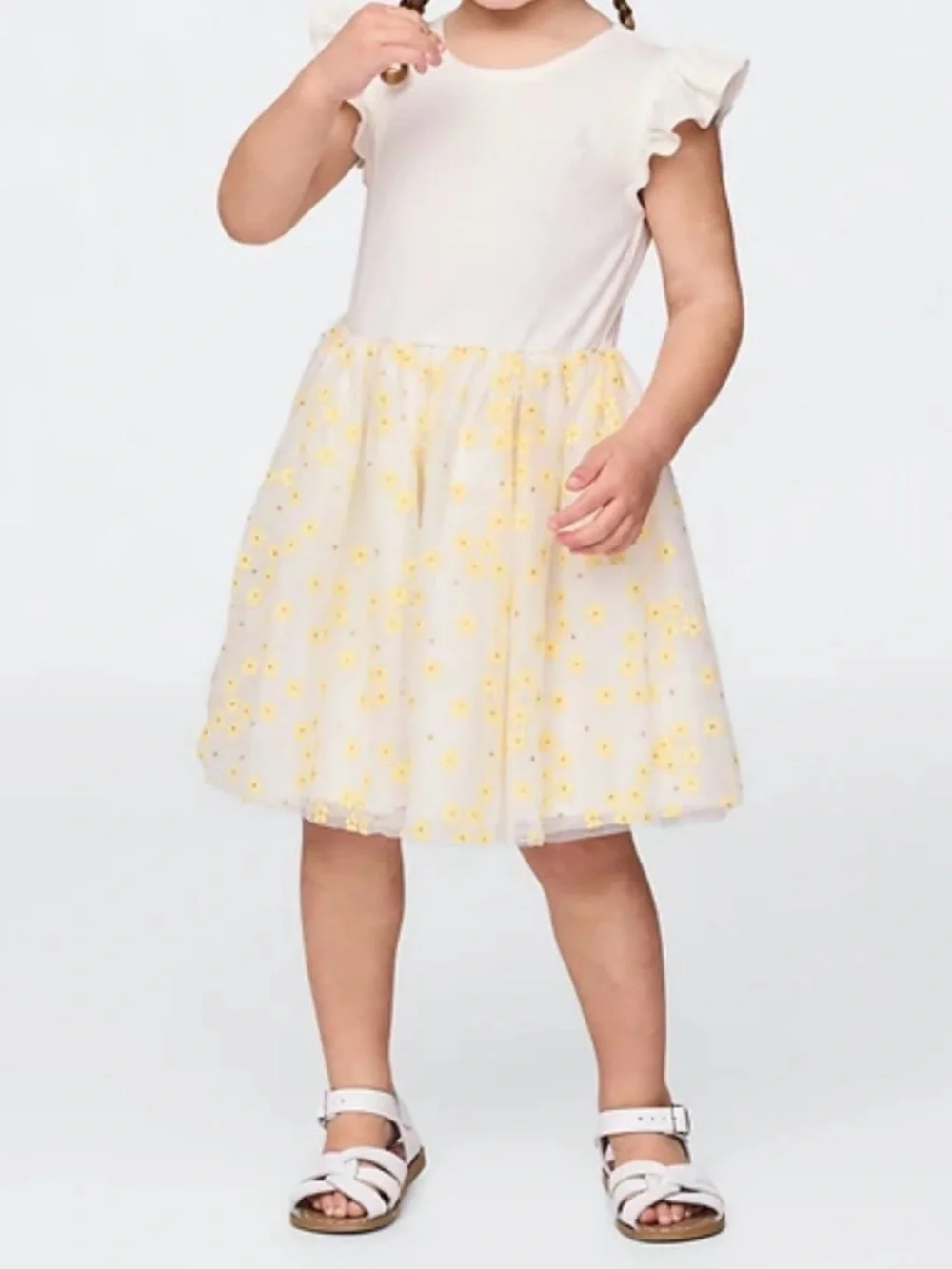 GAP White Knit Bodice Dress with Yellow Floral Tulle Skirt
